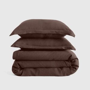 Quince European Linen Flange Expresso Duvet Cover & 2 Shams! Full/ Queen(590)